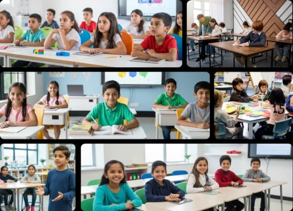 Students working in school environment